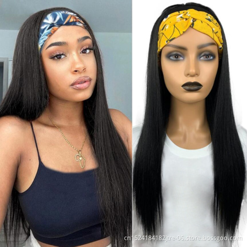 human hair feeling wholesale long straight synthetic headband wigs vendors,  private label headband wig for black women